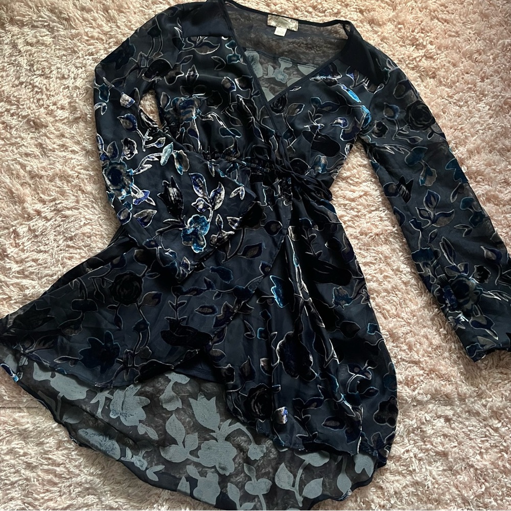 Blue Burnout Velvet Dress